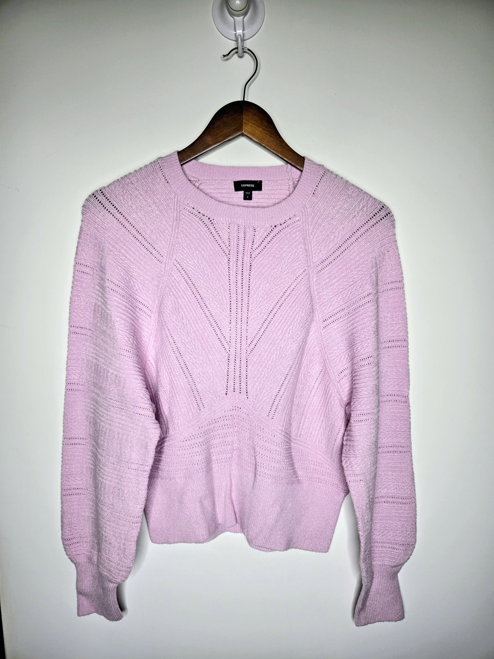 Express Lavender Pink Mixed Knit Crewneck Dolman Sleeve Sweater Size Small